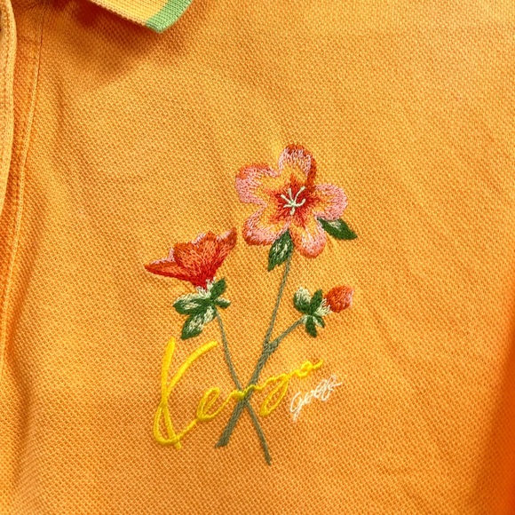 Vintage Kenzo Yellow Collard Floral Embroidered Golf Polo Mens Size 2 - Picture 6 of 11